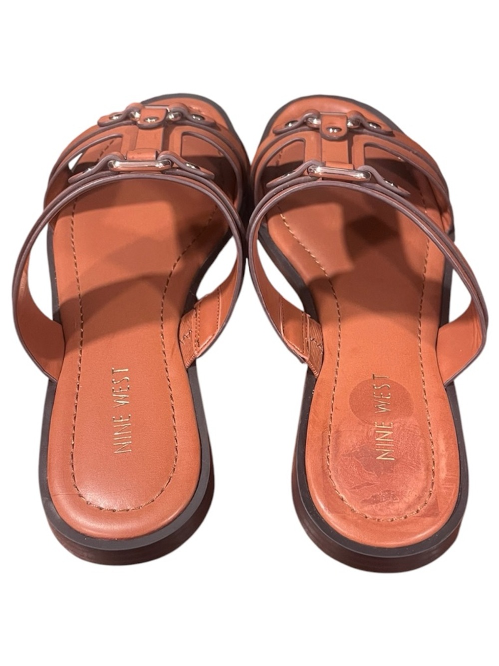 Nine West Tan Sandals Gold Buckle Detail Size 9 - Picture 7 of 7